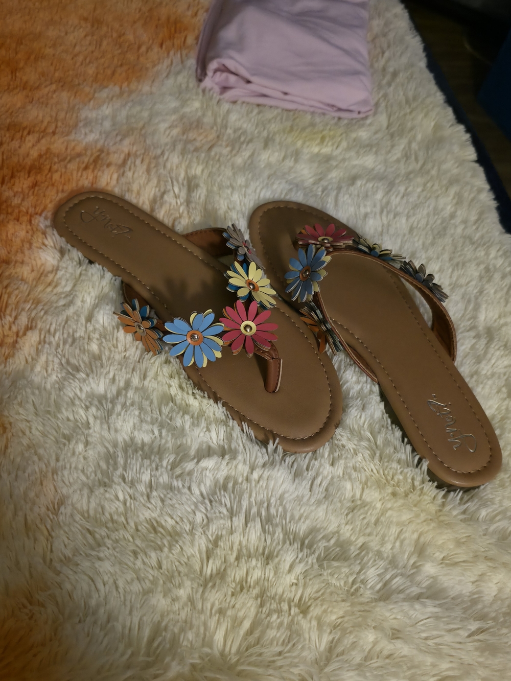 Women’s Brown Floral Toe-Post Sandals with Multicolor Flowers